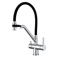 Сміш. для кухні з виходом для піт. води KOER KB-72006-01 (Колір хром+силік.вилив чорний) (KR3379)