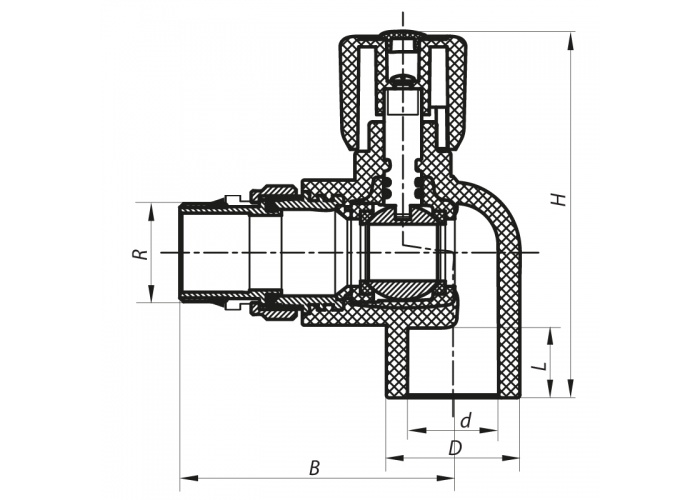 Кран радиаторный 25x3/4 угловой с прокладкой 'антипротечка' PPR KOER K0162.PRO (KP0208)