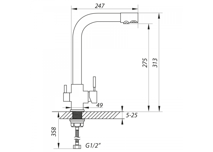 Смеситель для кухни ZERIX LR4355-3 с выходом для питьевой воды (LL1201)