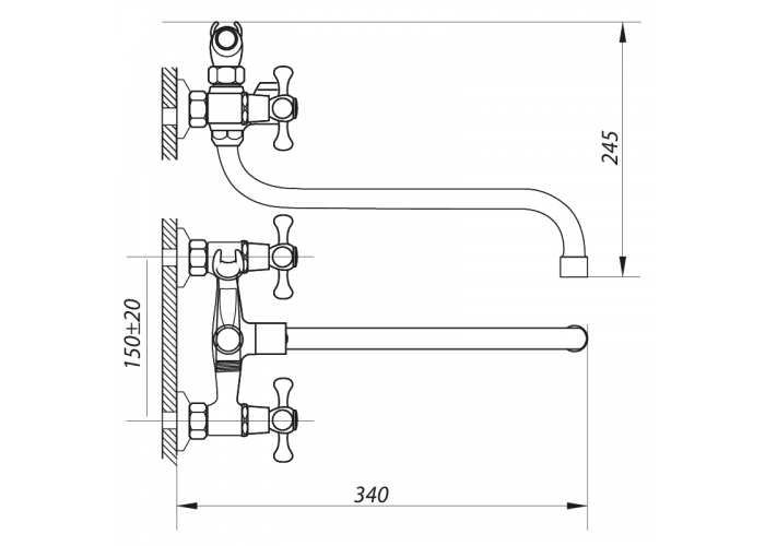 Змішувач для ванни ZERIX DMT 722 з полнооборотной кран буксой (ZX2961)